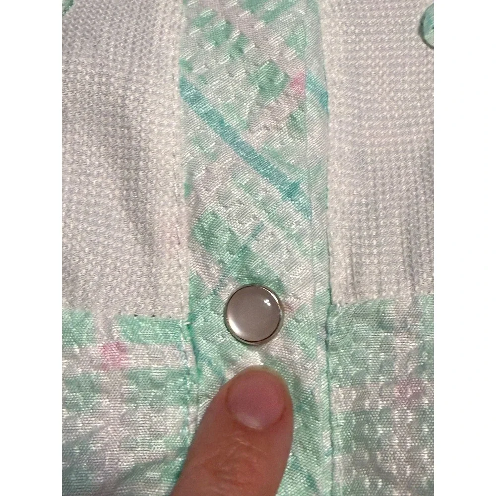 Lati Fashion Shirts Womens Size 3X Green Seersucker House Coat Snap Front Floral